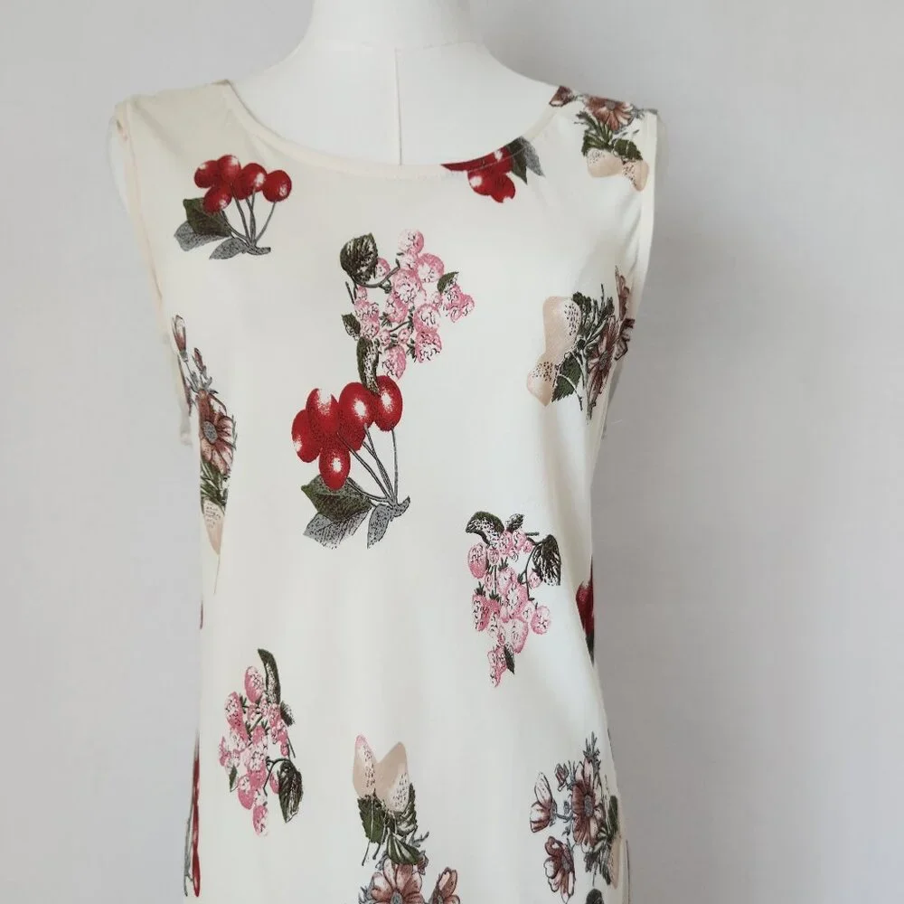 Vintage Y2K NC Love USA Made Rayon Chiffon Sherry Floral Maxi Dress Sleeveless - Picture 2 of 10